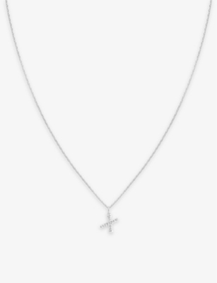 ASTRID & MIYU: Initial X rhodium-plated sterling-silver and cubic zirconia pendant necklace
