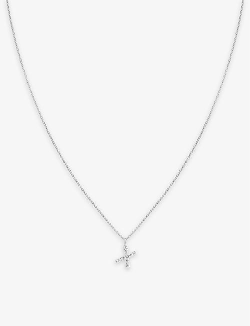 ASTRID & MIYU: Initial X rhodium-plated recycled sterling-silver and cubic zirconia pendant necklace