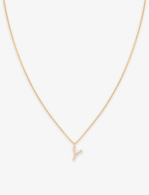 ASTRID & MIYU: Initial Y 18ct yellow gold-plated sterling-silver and cubic zirconia pendant necklace