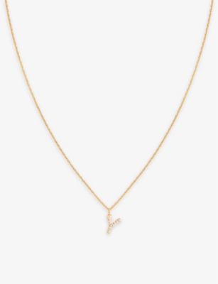 ASTRID & MIYU: Initial Y 18ct yellow gold-plated recycled sterling-silver and cubic zirconia pendant necklace