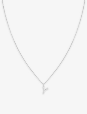 ASTRID & MIYU: Initial Y rhodium-plated sterling-silver and cubic zirconia pendant necklace