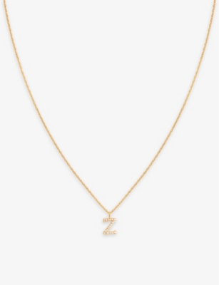 ASTRID & MIYU: Initial Z 18ct yellow gold-plated recycled sterling-silver and cubic zirconia pendant necklace