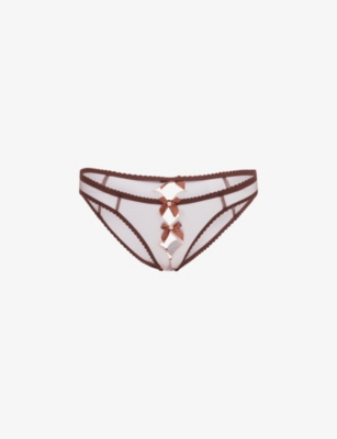 Shop Agent Provocateur Women's Brown Lorna Open-gusset Lace And Mesh Briefs