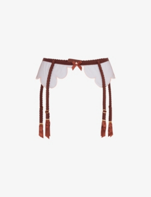 Shop Agent Provocateur Lorna Panelled Lace And Mesh Suspender Belt In Brown