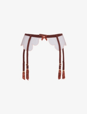Agent Provocateur Womens Brown Lorna Panelled Lace And Mesh Suspender Belt In Brown