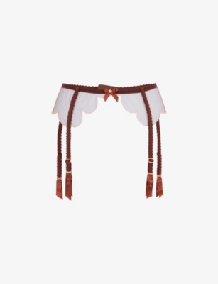 Shop Agent Provocateur Women's Brown Lorna Panelled Lace And Mesh Suspender Belt