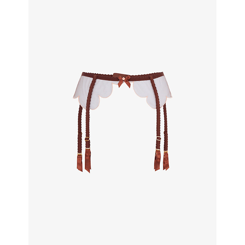 Shop Agent Provocateur Lorna Panelled Lace And Mesh Suspender Belt In Brown
