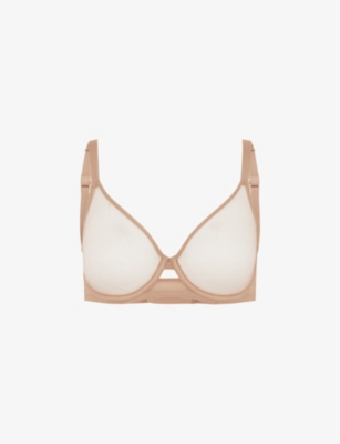 Shop Agent Provocateur Lucky Panelled Stretch-tulle Underwired Bra In Champagne