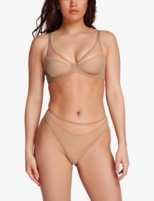 Agent Provocateur Womens Champagne Lucky Panelled Stretch-tulle Briefs In Champagne