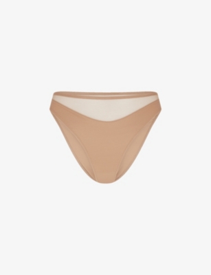 Agent Provocateur Womens Champagne Lucky Panelled Stretch-tulle Briefs In Champagne