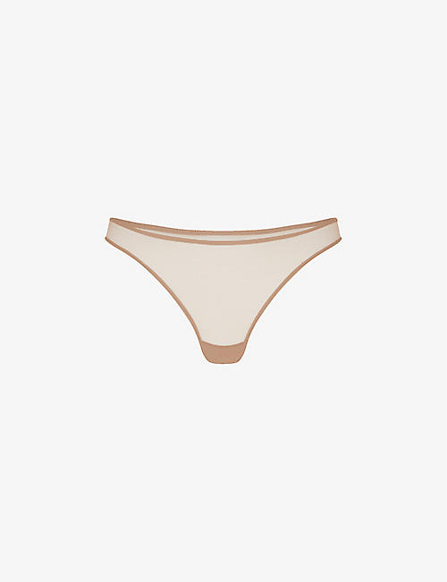 AGENT PROVOCATEUR: Lucky panelled stretch-tulle Brazilian thong