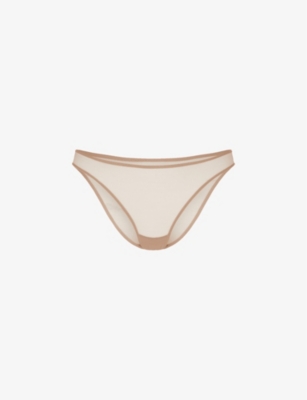 Shop Agent Provocateur Women's Champagne Lucky Panelled Stretch-tulle Briefs