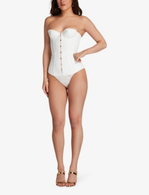 AGENT PROVOCATEUR: Mercy lace-panel boned satin corset