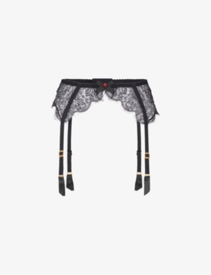 AGENT PROVOCATEUR: Lorna bow-embellished lace suspenders