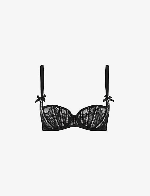 AGENT PROVOCATEUR: Caitriona crystal-embellished lace and tulle balconette bra