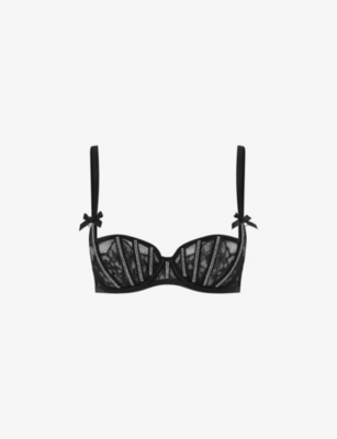 Shop Agent Provocateur Women's Black Caitriona Crystal-embellished Lace And Tulle Balconette Bra
