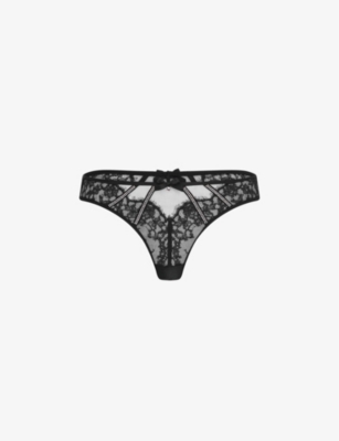 Shop Agent Provocateur Women's Black Caitriona Crystal-embellished Lace And Tulle Briefs