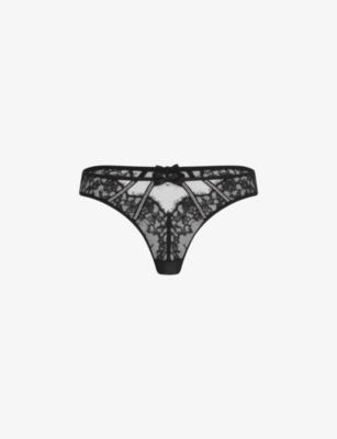 AGENT PROVOCATEUR: Caitriona crystal-embellished lace and tulle thong