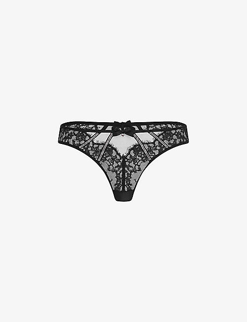 AGENT PROVOCATEUR: Caitriona crystal-embellished lace and tulle thong
