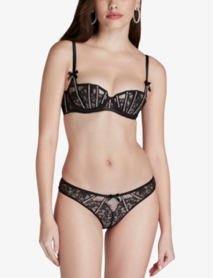 Shop Agent Provocateur Women's Black Caitriona Crystal-embellished Lace And Tulle Briefs