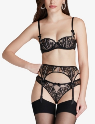 AGENT PROVOCATEUR: Caitriona crystal-embellished lace and tulle suspender belt