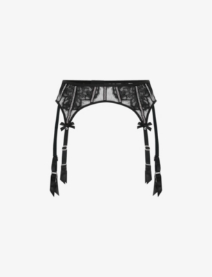 AGENT PROVOCATEUR: Caitriona crystal-embellished lace and tulle suspender belt
