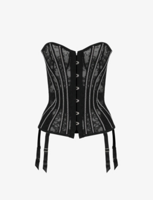 Agent Provocateur Womens Black Caitriona Crystal-embellished Lace And Tulle Corset In Black