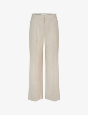 LOVECHILD: Lea straight-leg mid-rise pinstriped woven trousers