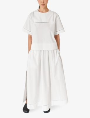 Shop Lovechild Women's Egret Vera Elasticated-waist Side-slit Organic-cotton Poplin Maxi Skirt