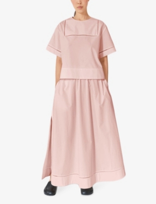 Shop Lovechild Women's Dusty Rose Vera Elasticated-waist Side-slit Organic-cotton Poplin Maxi Skirt