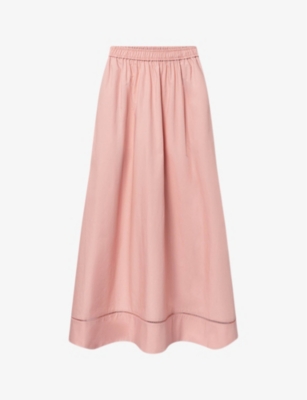 Lovechild Womens Dusty Rose Vera Elasticated-waist Side-slit Organic-cotton Poplin Maxi Skirt