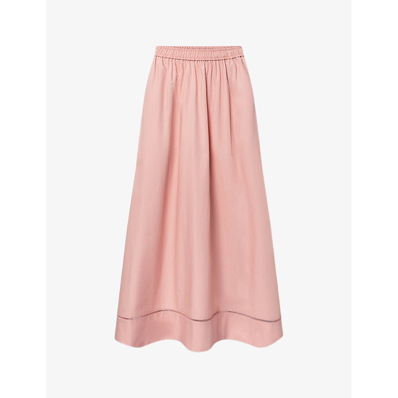 Lovechild Womens Dusty Rose Vera Elasticated-waist Side-slit Organic-cotton Poplin Maxi Skirt