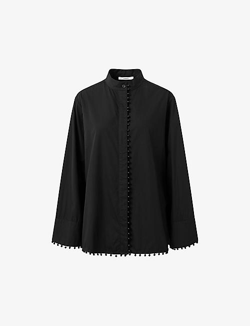 LOVECHILD: Himari pearl-embellished striped woven shirt