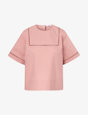 Lovechild Womens Dusty Rose Vinnie Embroidered Organic-cotton Poplin Top
