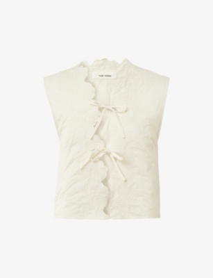 Shop Nue Notes Women's Egret Jesse Floral-embroidered Tie-up Quilted Cotton Vest