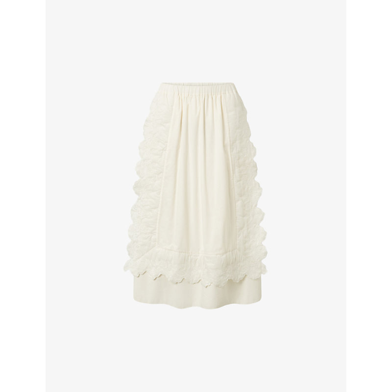 Shop Nue Notes Women's Egret Andrew Floral-embroidered Quilted Cotton Midi Skirt