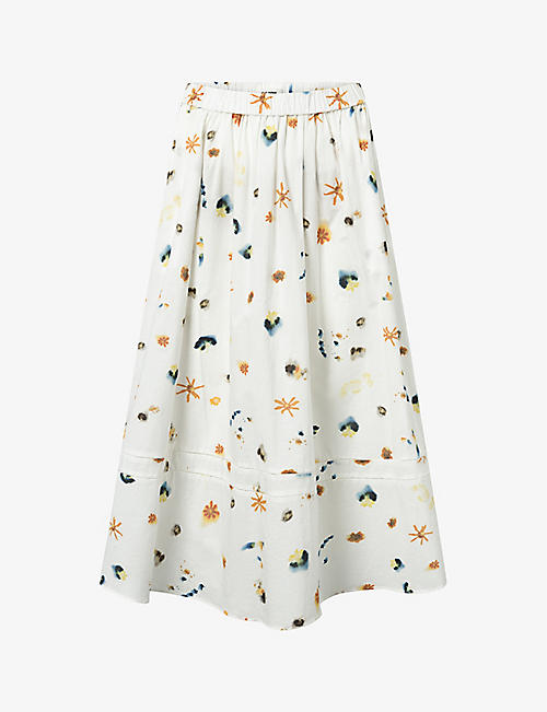 NUE NOTES: Bowie floral-print cotton midi skirt