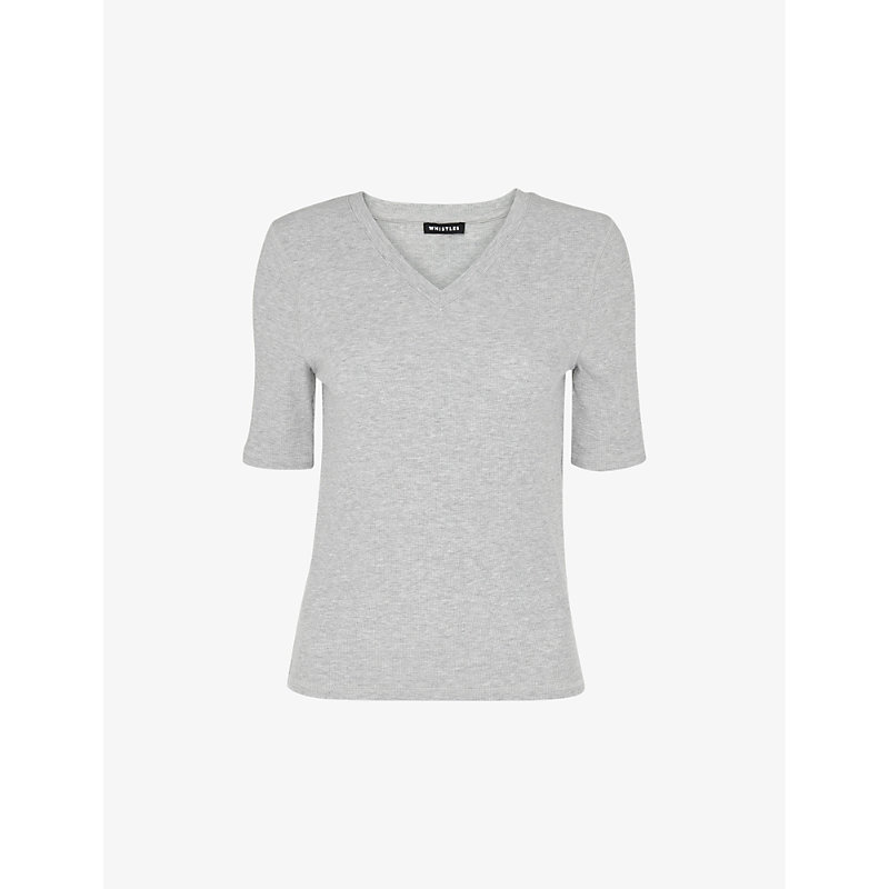 Shop Whistles Women's Grey V-neck Ribbed Stretch-knit Top