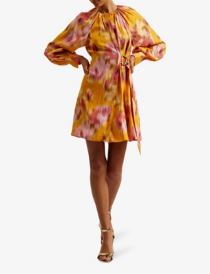 Shop Ted Baker Women's Orange Akemi Floral-print Woven Mini Dress