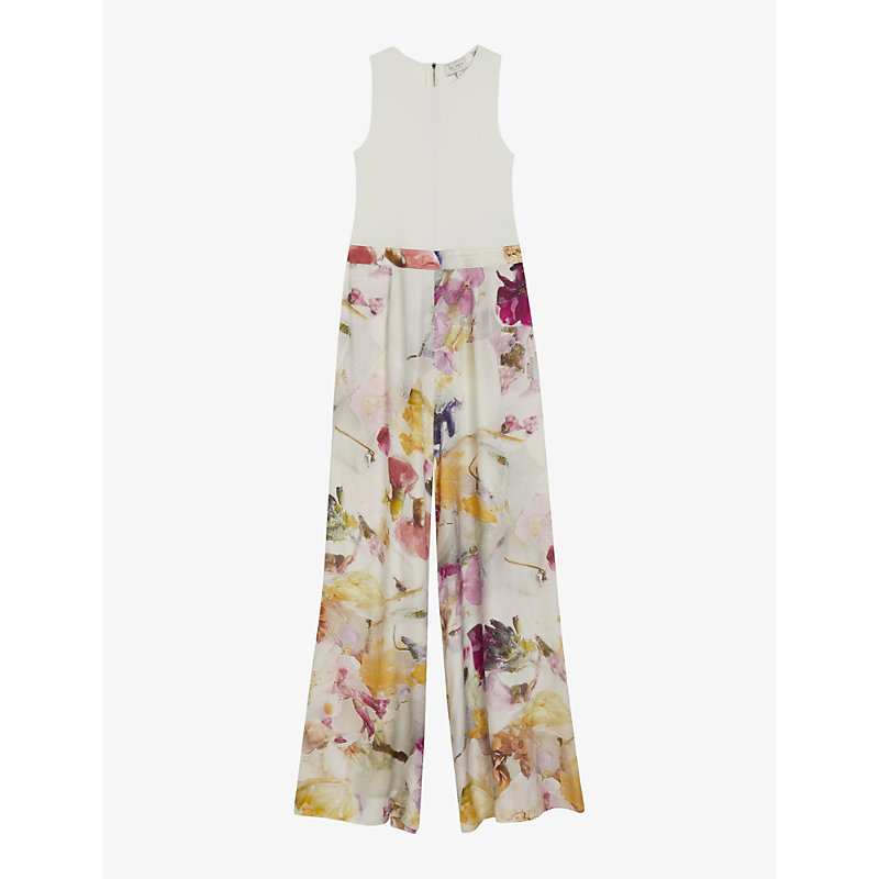 Shop Ted Baker Women's White Tirsso Floral-print Sleeveless Stretch-woven Jumpsuit