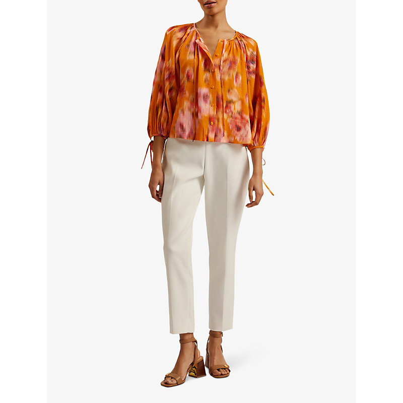 Shop Ted Baker Women's Orange Saphya Floral-print Woven Top