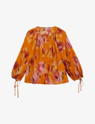 Shop Ted Baker Women's Orange Saphya Floral-print Woven Top