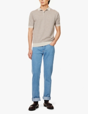 JOHN SMEDLEY: Ribbed-trim short-sleeve merino-wool knitted polo shirt