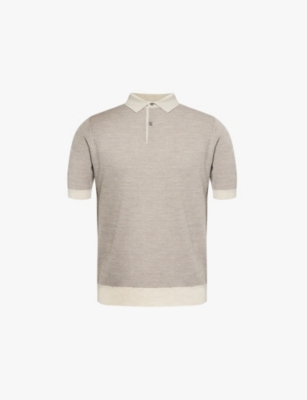 JOHN SMEDLEY: Ribbed-trim short-sleeve merino-wool knitted polo shirt