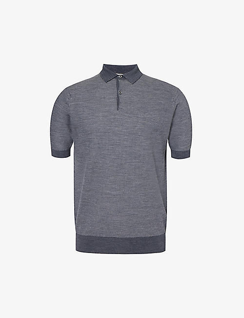 JOHN SMEDLEY: Ribbed-trim short-sleeve merino-wool knitted polo shirt