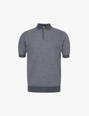 Shop John Smedley Men's Charcoal Silver Ribbed-trim Short-sleeve Merino-wool Knitted Polo Shirt