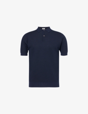 Shop John Smedley Mens Midnight Black Ribbed-trim Short-sleeve Merino-wool Knitted Polo Shirt