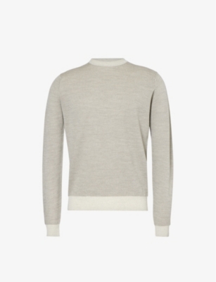 Shop John Smedley Men's Grey Fleece Mushroom Round-neck Textured Merino-wool Knit Jumper