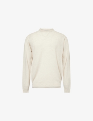 John Smedley Mens Grey Fleece Round-neck Textured Merino-wool Knit Jumper