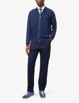 JOHN SMEDLEY: Baseball-collar long-sleeve wool knitted jacket